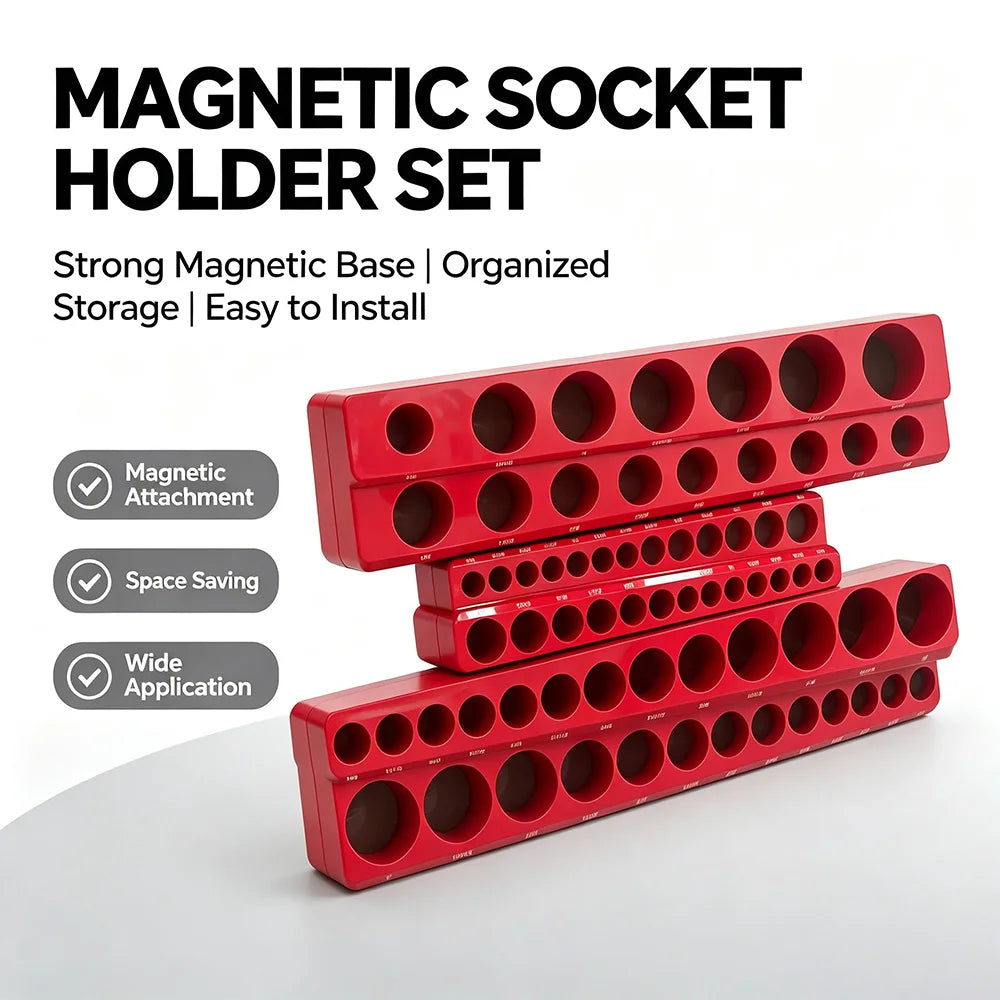 Magnetic Socket Holder Organizer - Metric & SAE Storage Rack for 1/4", 3/8" & 1/2" Drive Sockets