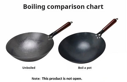 30cm Traditional Hand-Forged Iron Frying Pan, Non-Coated with Wooden Handle, Old-Style Household Cookware