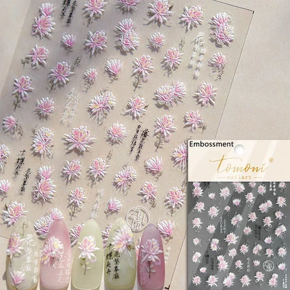 Floral Nail Art Stickers - White Rose Lily Daisy Peony Cherry Blossom & Magnolia Manicure Decals for DIY Nails