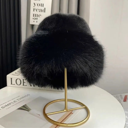Fluffy Fur Fisherman Hat for Women – Winter Plush Ear Protection, Windproof Warm Solid Fashion Bucket Cap