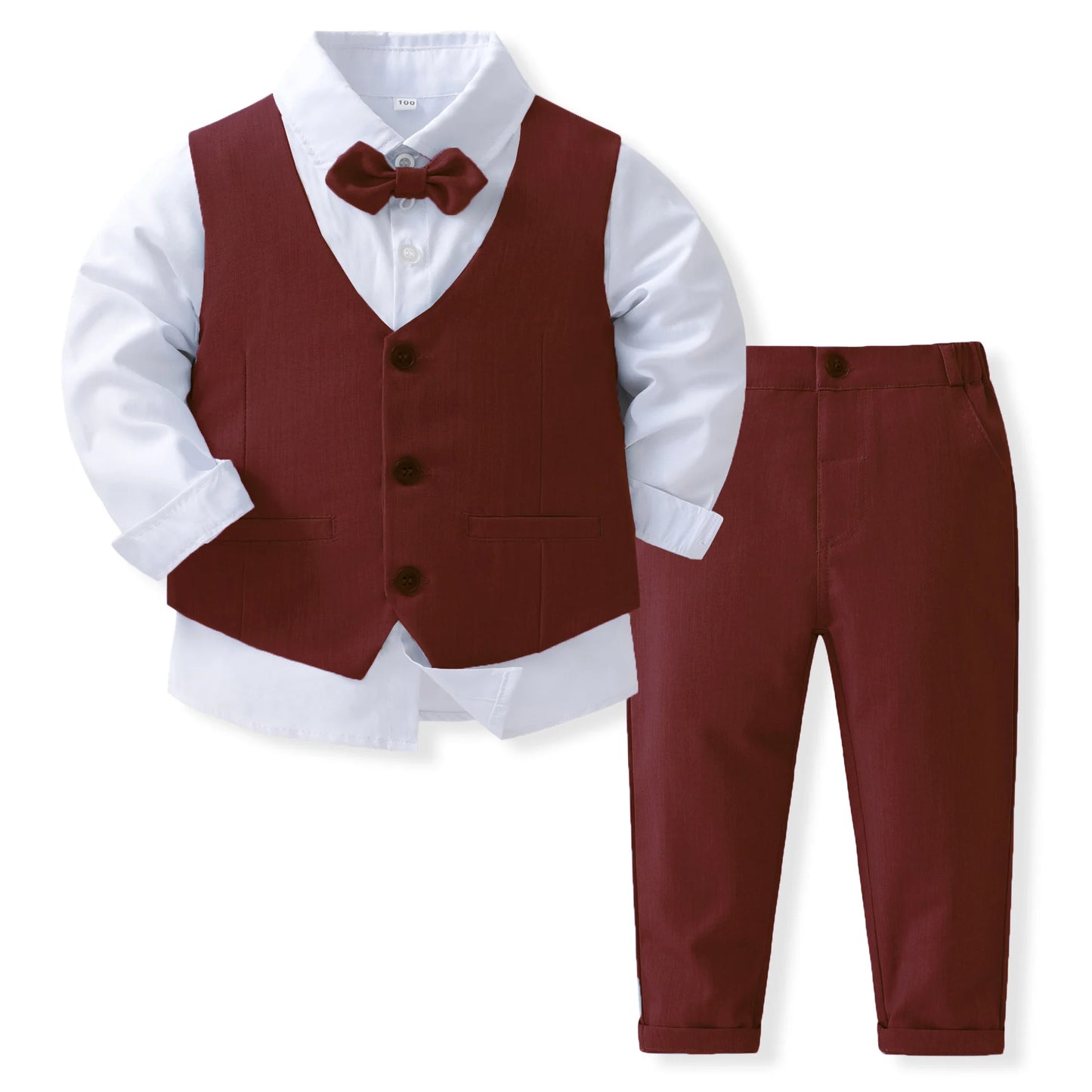 Gentleman Outfit for Boys – Spring Autumn Birthday Cotton Vest & Suit Set, Kids Solid Formal Clothing