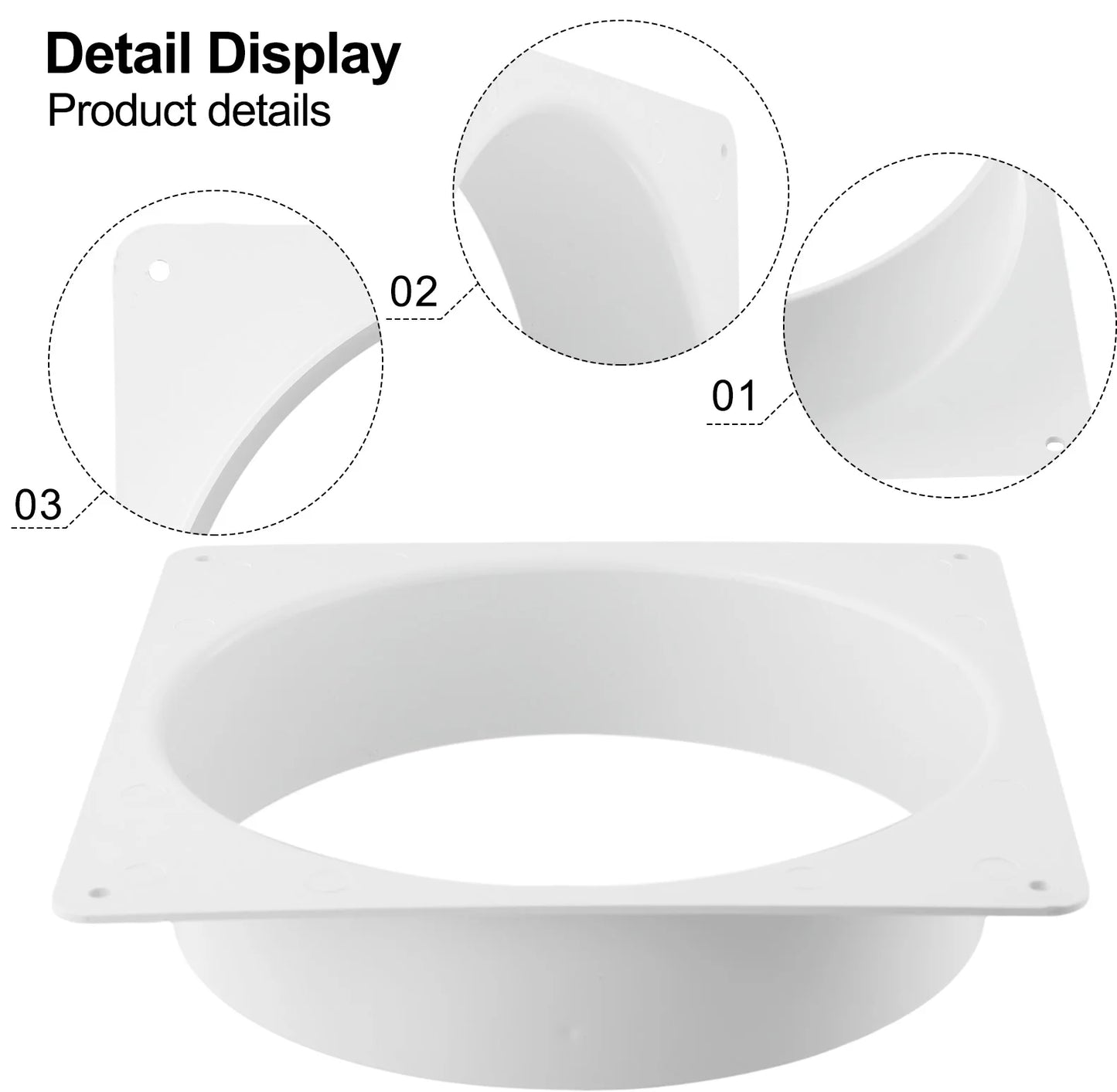 White Air Vent Duct Connector Flange – Straight Square Bottom Pipe for Easy Ventilation Duct Installation