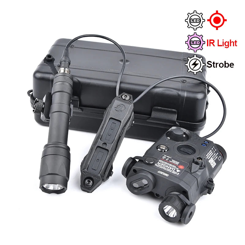 PEQ-15 Tactical SureFire M600C/M300A Flashlight — AR15 Airsoft Dual Control Switch with Red/Green/Blue Laser, Hunting Accessory