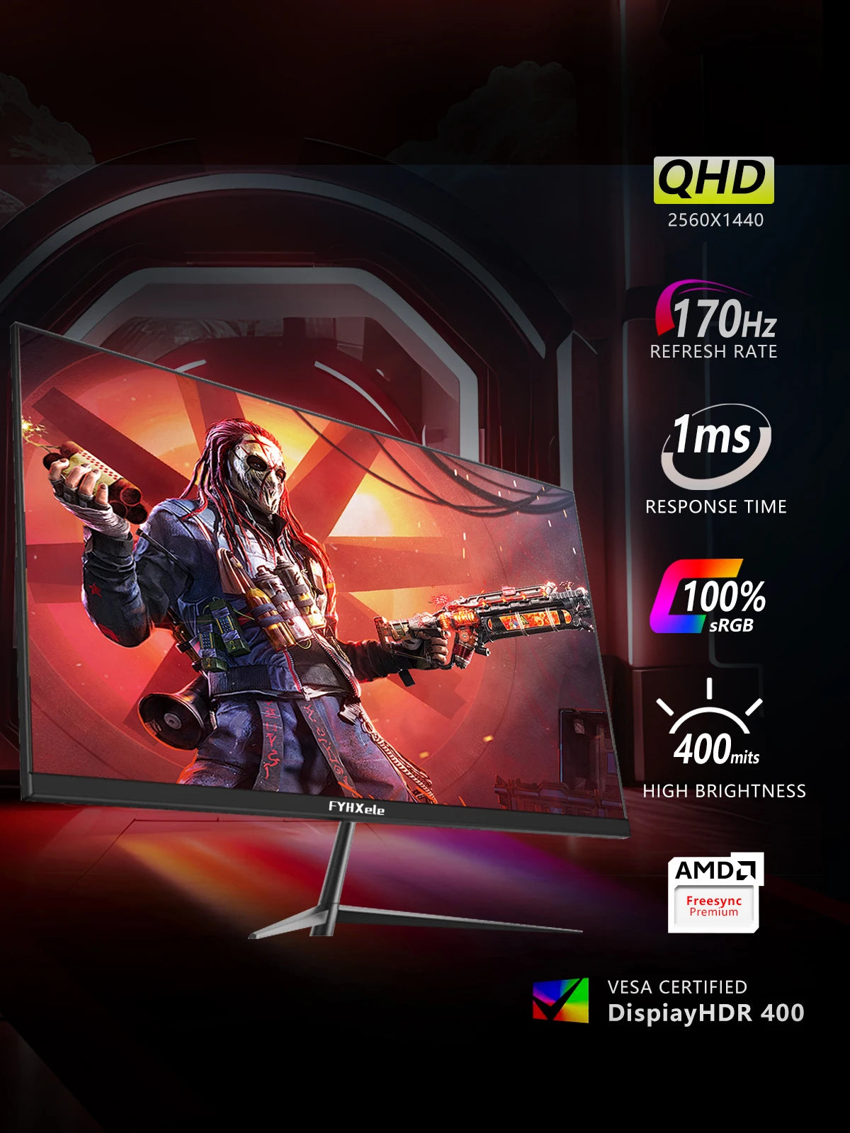 27" 2K Gaming Monitor – 170Hz, 1ms, AMD FreeSync, 99% sRGB IPS, HDR400, HDMI & DisplayPort