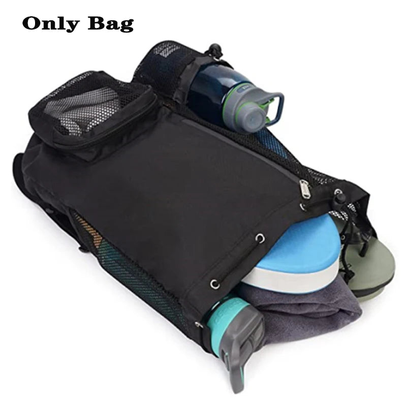 Swim Gear Mesh Backpack with Wet Pocket - Multipurpose Drawstring Beach Bag for Swimming, Gym and Workout Essentials