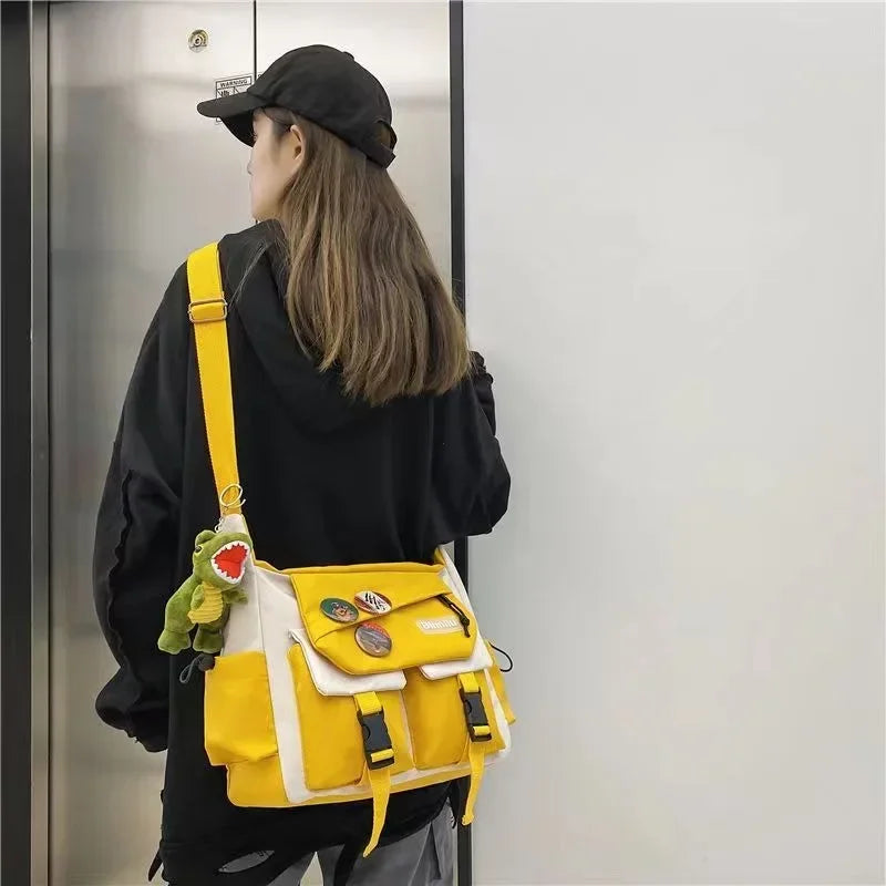 Harajuku Nylon Crossbody Bag – Unisex Messenger Shoulder Bag for Men & Women, School Book Canvas Handbag Youth Travel Sac Bolsa