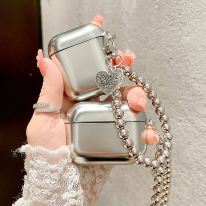 Luxury Silver-Plated AirPods Case - Heart Pendant Bracelet Chain Shockproof Cover for AirPods 3/4 & Pro 2