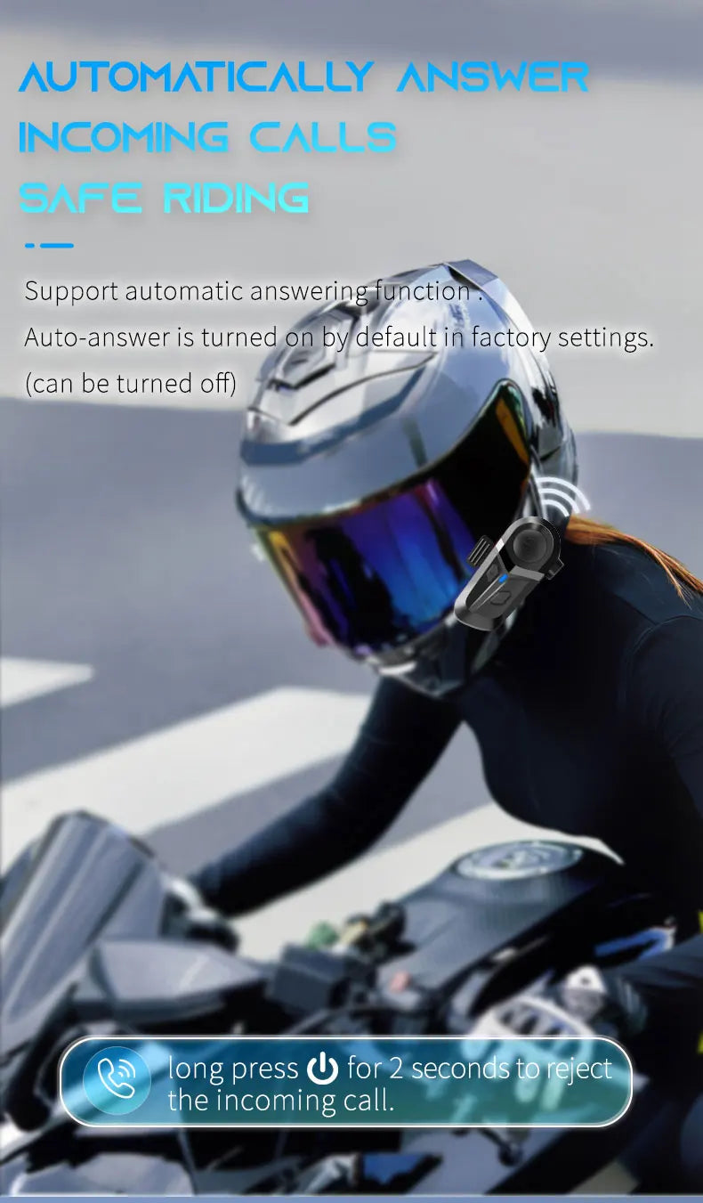 Bluetooth 5.3 Wireless Motorcycle Helmet Headset – Hands-Free Call & Music Player, Waterproof Earphones for Moto Helmets