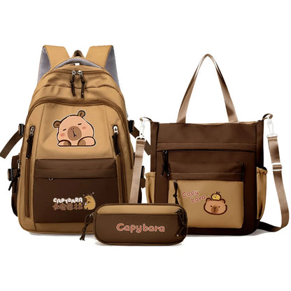 Kawaii Capybara School Backpack Set – Cute Girls Casual Daypack, Kids Bookbag & Travel School Bag Set