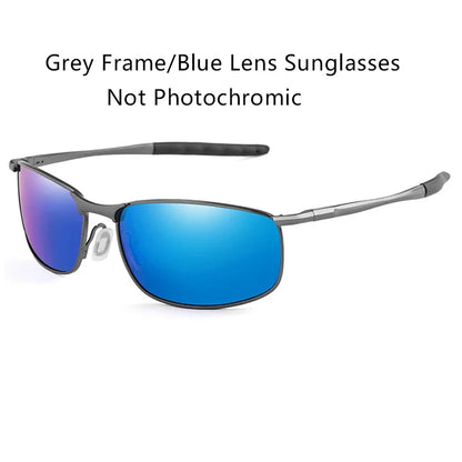 Photochromic Men’s Polarized Sunglasses – Metal Square Frame, UV400 Protection for Driving, Sports & Cycling