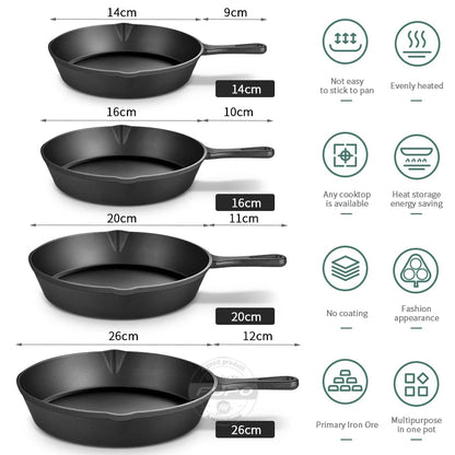 Cast Iron Frying Pan – 14/16/20cm Non-Stick Skillet for Omelettes, Pancakes & Induction Cooking