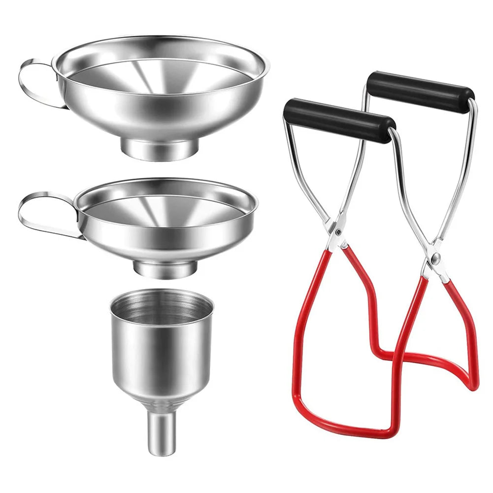 4-Piece Stainless Steel Canning Funnel Set - Grip Handle Jam Funnels for Spices, Liquids & Food Transfer