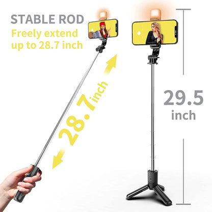 Wireless Bluetooth Selfie Stick Tripod – Foldable & Portable with Fill Light and Remote for iPhone & Android Phones