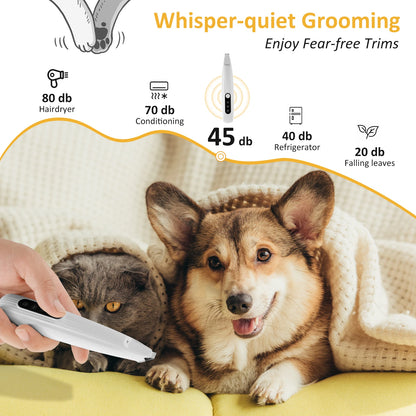 Pet Dog & Cat Paw Trimmer - LED Light, Low Noise, Waterproof Cordless Hair Clipper Grooming Tool