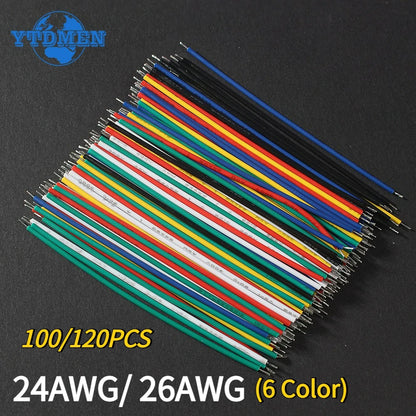 100/120PCS Tin-Plated Jumper Wires - 24AWG/26AWG 6-Color Breadboard PCB Wire DIY Electronics Kit