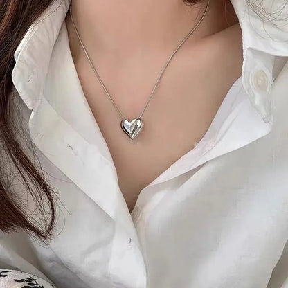 Silver Heart Pendant Necklace for Women – Trendy Korean Snake Chain Choker Jewelry
