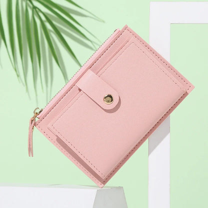 Women’s PU Leather Mini Wallet — Slim Hasp & Zipper Purse, Multi-Card Holder with Coin Pocket, Small Solid Short Wallet