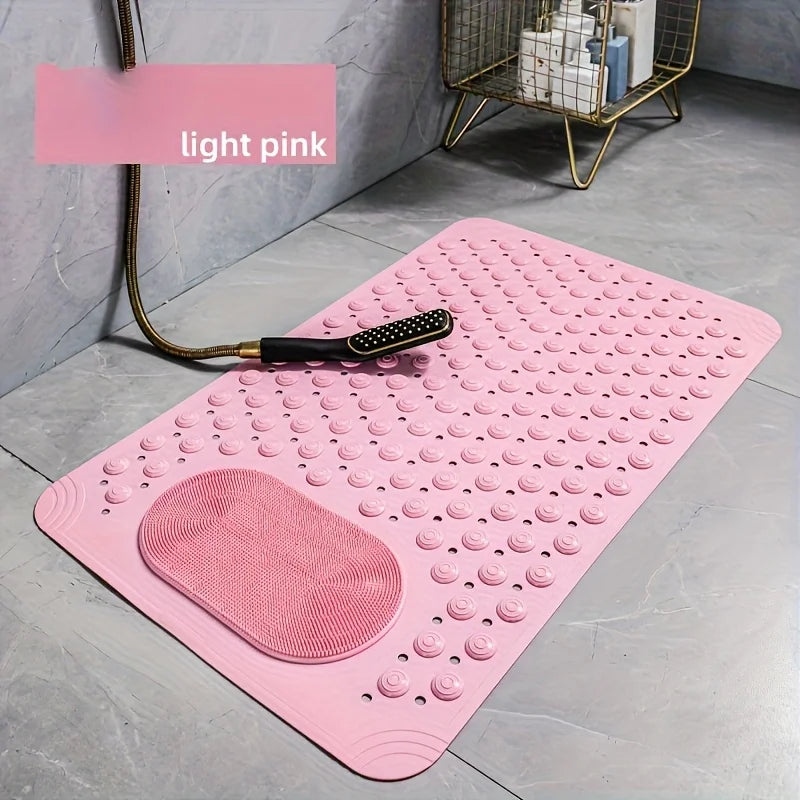 Light Blue Non-Slip PVC Bath Mat – Rectangular Shower Rug with Massage Nubs, 0.8cm Thick Dot Pattern for Bathroom Safety