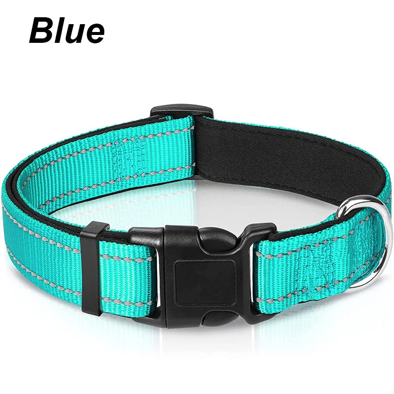 Reflective Adjustable Dog Collar for Medium & Large Dogs – Soft Neoprene Padded Durable Nylon Safety Pet Collar
