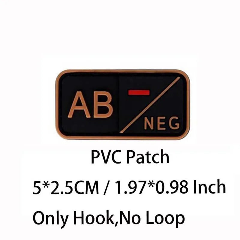 PVC Blood Type Hook Patch - A B AB O Positive Negative Military Tactical Badge for Backpack & Outdoor Gear