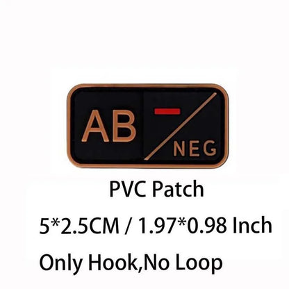 PVC Blood Type Hook Patch - A B AB O Positive Negative Military Tactical Badge for Backpack & Outdoor Gear