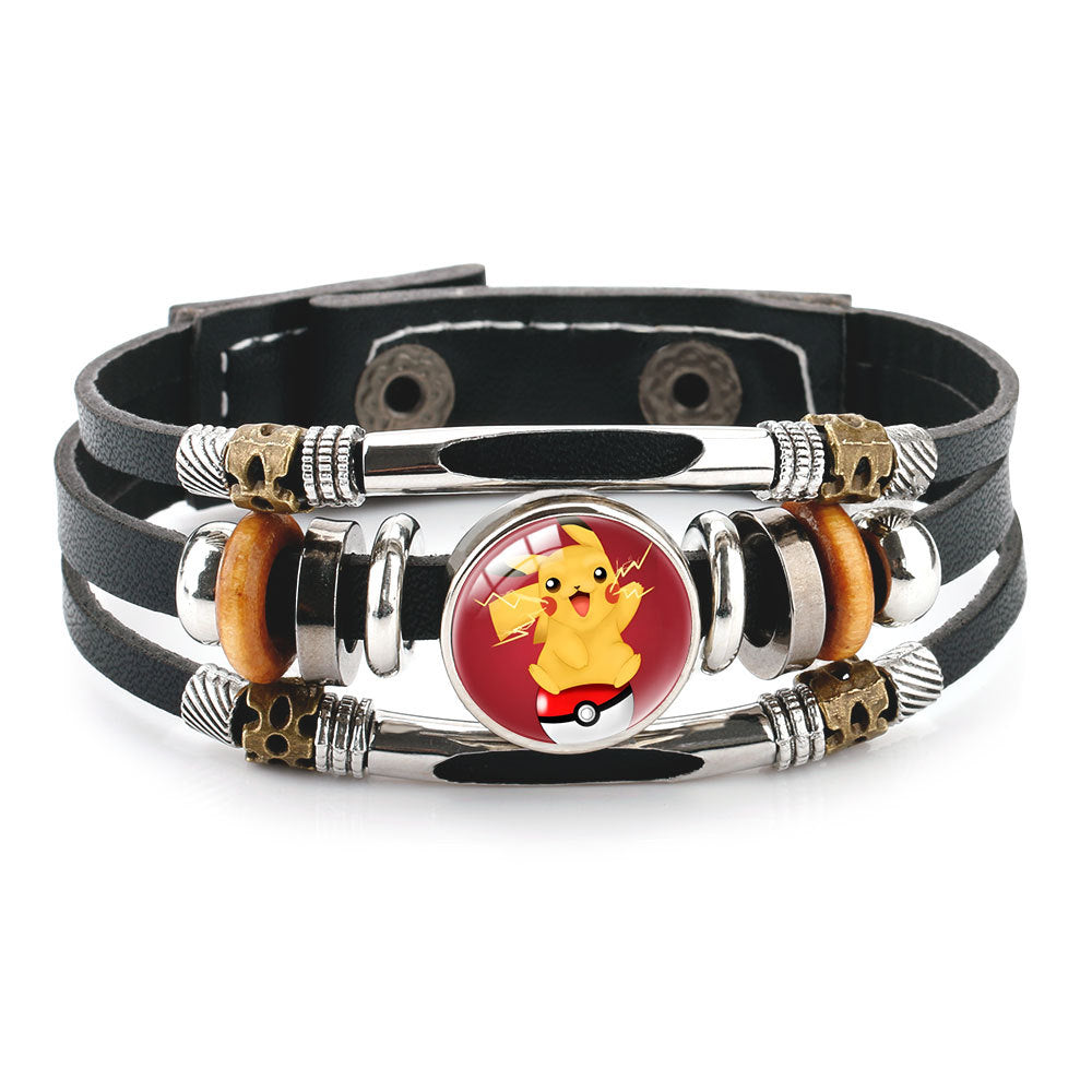 20cm Pikachu Mega Stone Cowhide Bracelet – Anime Cosplay Adjustable Wristband with Glass Cabochon