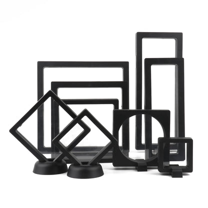Black 3D Floating Display Case Frame – Free-Stand Suspension Membrane Jewelry Storage Box for Rings, Earrings & Necklaces