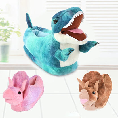 Winter Dinosaur Cotton Slippers for Women — Cartoon T-Rex Plush Velvet Home Slippers, Warm & Non-Slip Floor Shoes