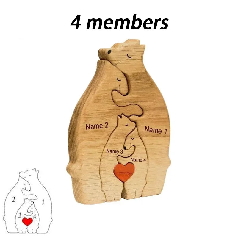 Personalized Wooden Bear Family Puzzle – Custom Name Home Decor, Thanksgiving & Christmas Gift for Mom & Baby