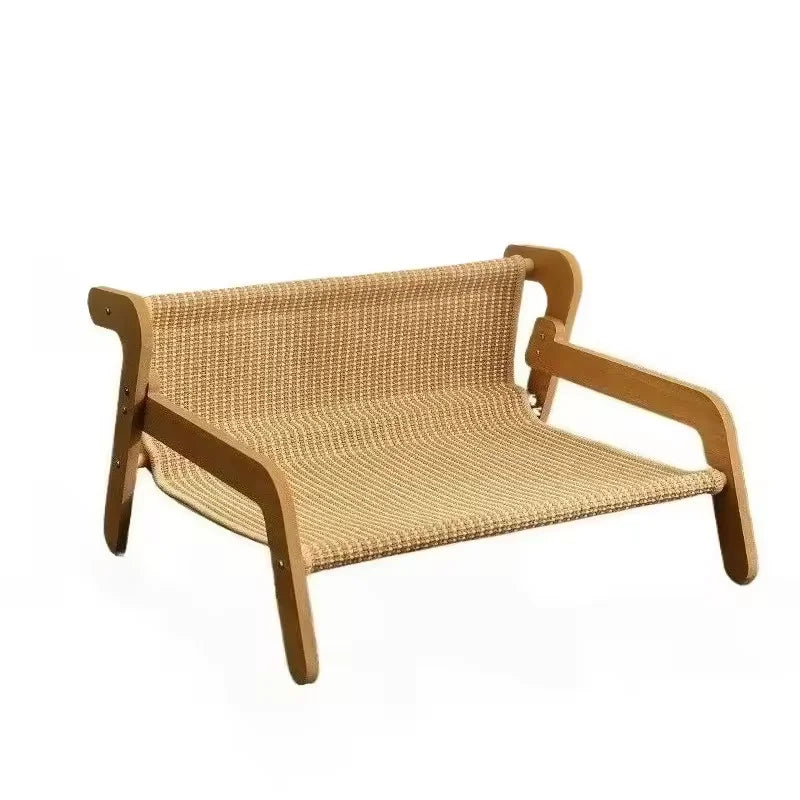 Large Sisal Cat Scratcher Lounge Bed – 2-in-1 Off-Ground Wooden Frame Cat Hammock, Breathable Scratch & Rest Sofa for Cats
