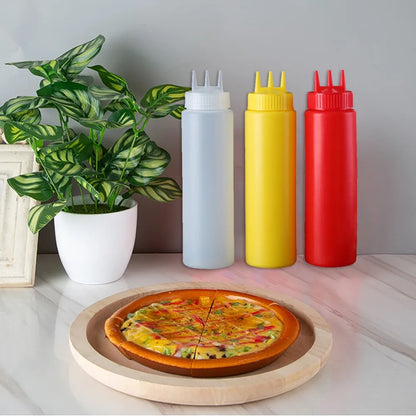Plastic Squeeze Sauce Bottle – Graduated Jam & Salad Container with 3 Nozzles