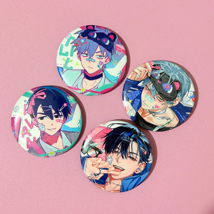 4pcs Anime Alien Stage Badge Set - Ivan and Till Cartoon Brooch Pins for Clothing, Backpacks, and Cosplay Gifts