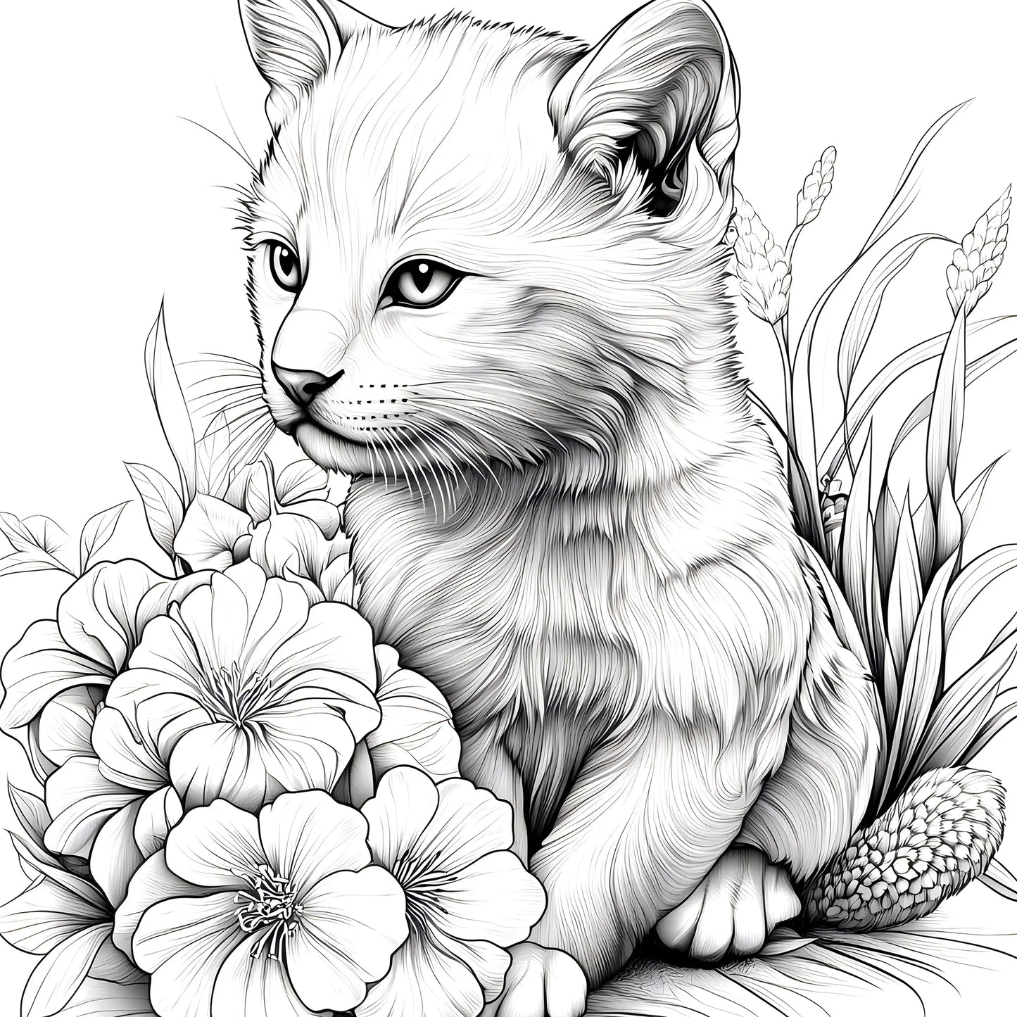 Animal Paradise Coloring Book for Adults - Cute Cats & Floral Designs for Relaxation and Creative Art Therapy
