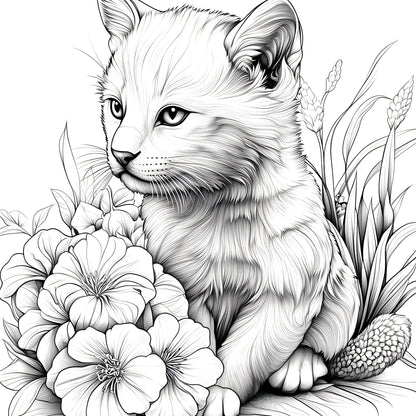 Animal Paradise Coloring Book for Adults - Cute Cats & Floral Designs for Relaxation and Creative Art Therapy