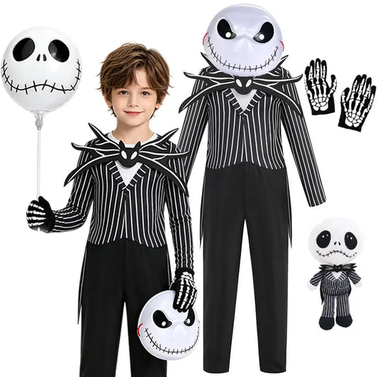 Jack Skellington Costume for Kids - Striped Halloween Cosplay Dress-Up Set