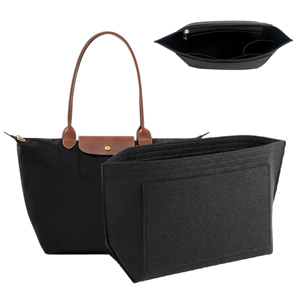 Longchamp Le Pliage S/ML Purse Organizer Insert — Custom Felt Liner with Multi-Compartment Bag Organizer