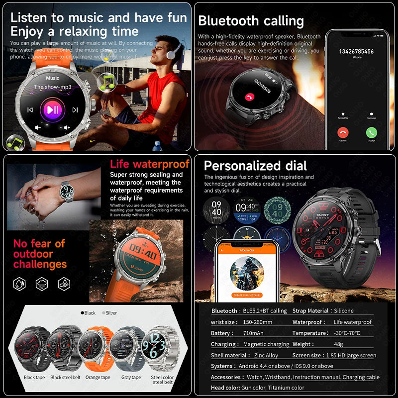 2025 Huawei & Xiaomi GPS Smartwatch for Men — 1.85" Ultra HD AMOLED Screen, 710mAh Battery & Bluetooth Call