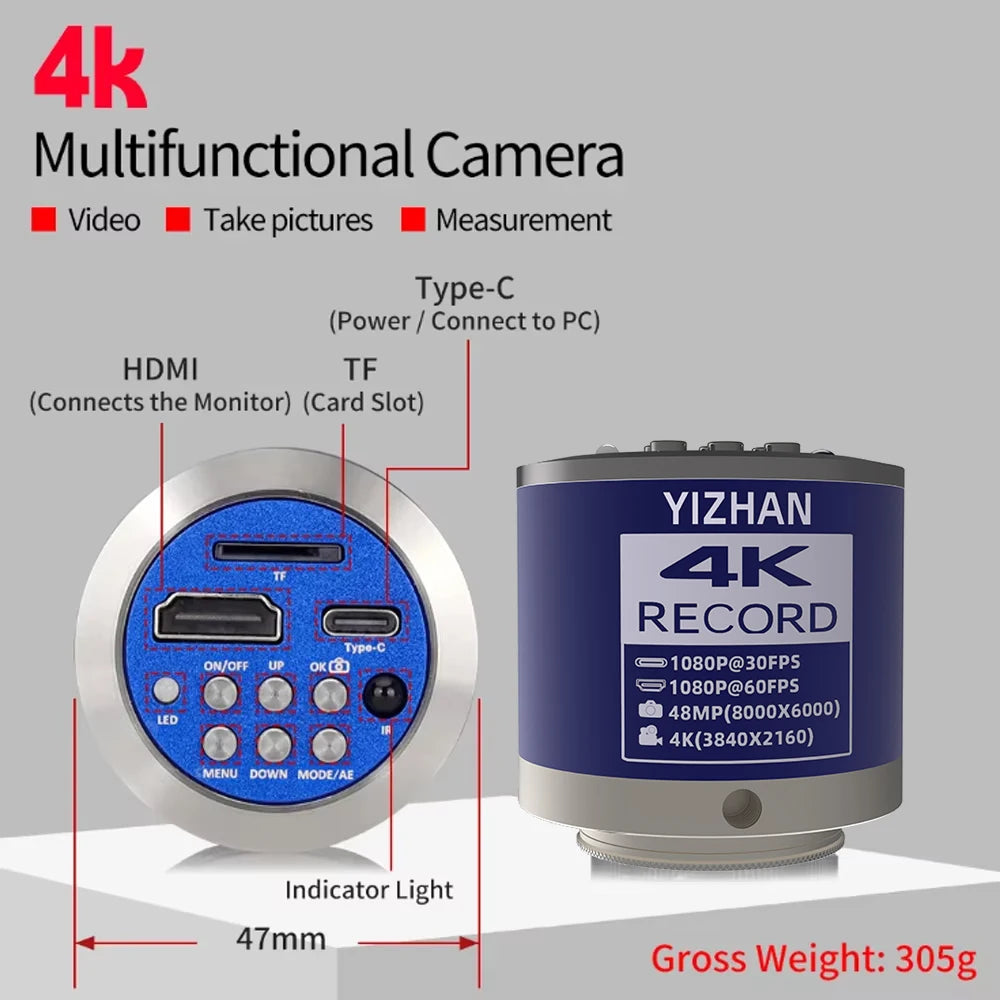 1080P 48MP 4K Digital Microscope – HDMI/USB/VGA Camera with 150X C-Mount & Articulated Arm for Repair