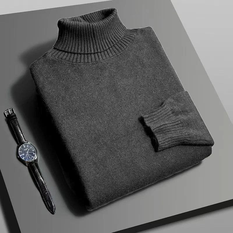 Men’s Knitted Turtleneck Sweater - Slim Fit Long Sleeve Anti-Pilling Pullover for Autumn Streetwear Style