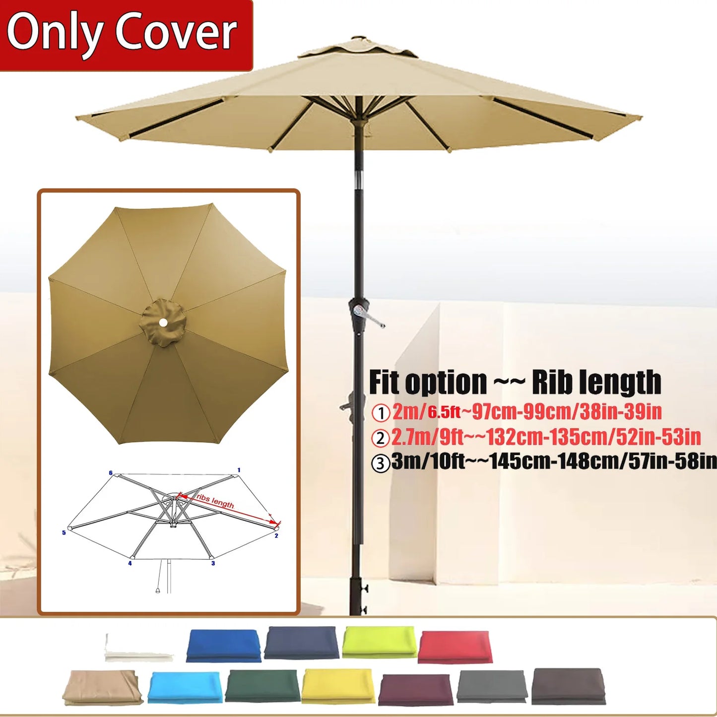 Green Replacement Umbrella Canopy – Waterproof Sunshade Cover for Garden, Backyard & Pool, Fits 9FT/10FT 6 & 8 Ribs Cantilever Umbrellas