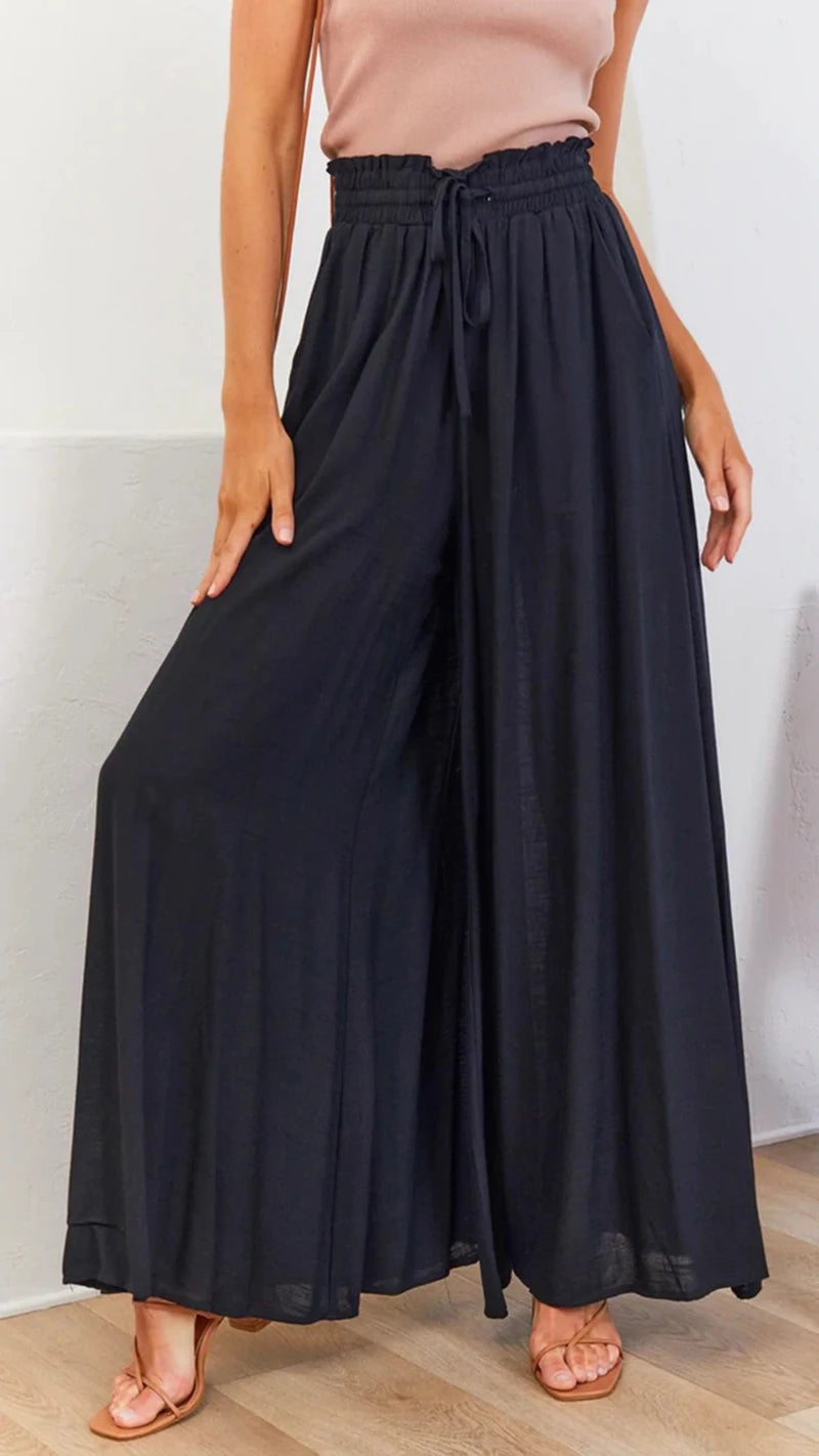Women’s Summer Wide Leg Pants – Elastic Waist Casual Loose Fit Trousers Breathable Beach Lounge Pants