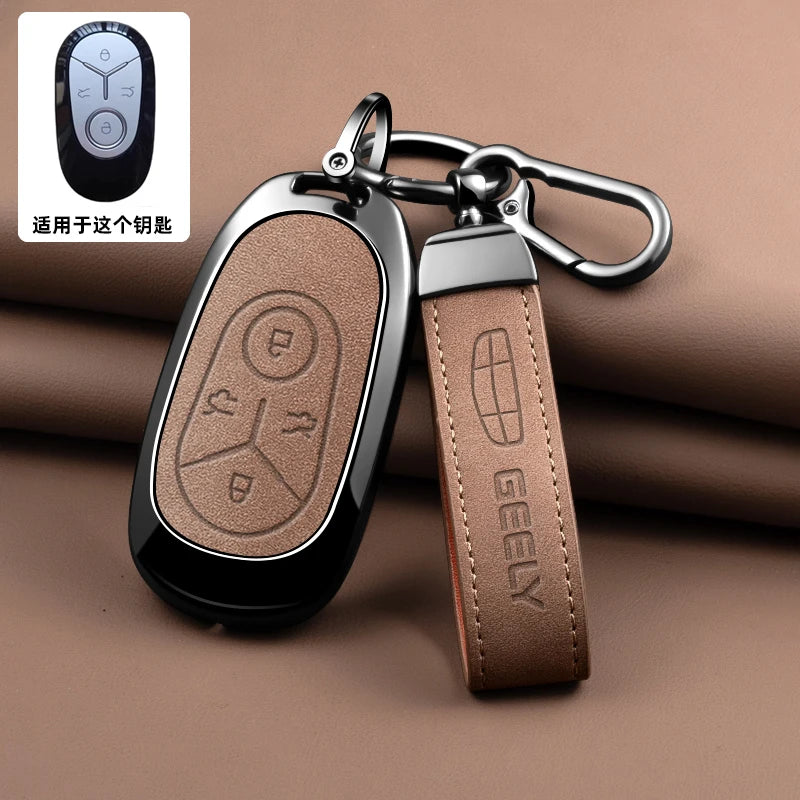 Geely Car Key Case with Leather and Zinc Alloy - Protective Key Fob Cover for Starlight, EX2, GEOME, Galaxy and Discovery Youth Edition