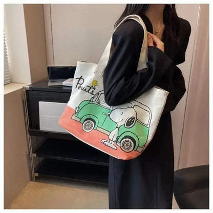 Snoopy Cartoon Canvas Bag – Large Capacity Student, Tutoring, and Messenger Shoulder Bag for Women