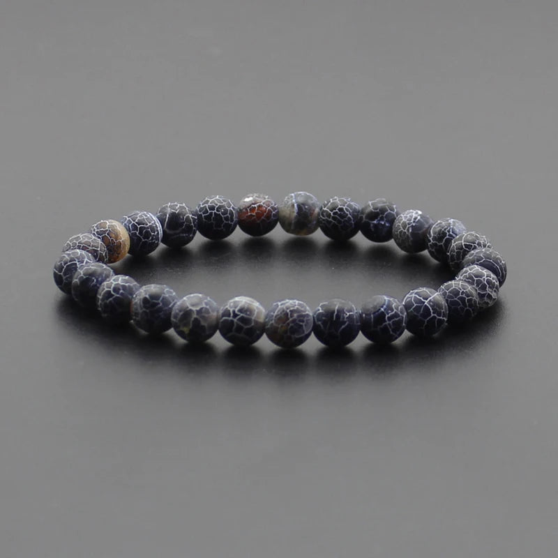 8mm Natural Stone Beaded Bracelet - Black Onyx Lava Tiger Eye Agate Quartz Chakra Yoga Energy Jewelry for Men & Women