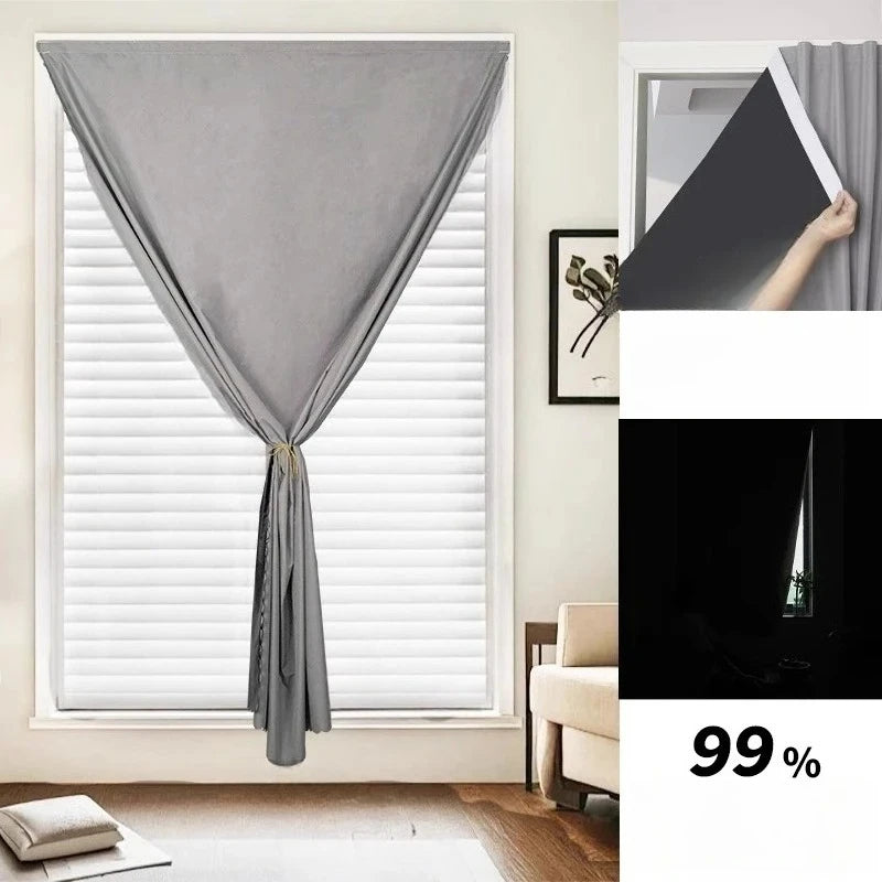 No-Drill 100% Blackout Short Curtains – Easy Install Thermal & UV-Proof Window Drapes for Door, Kitchen, Bedroom & Living Room