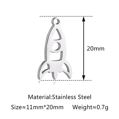 5-Piece Stainless Steel Charm Set - Magic Cube, Cross, Space Rocket, Boxing Glove, and Dinosaur DIY Jewelry Pendants
