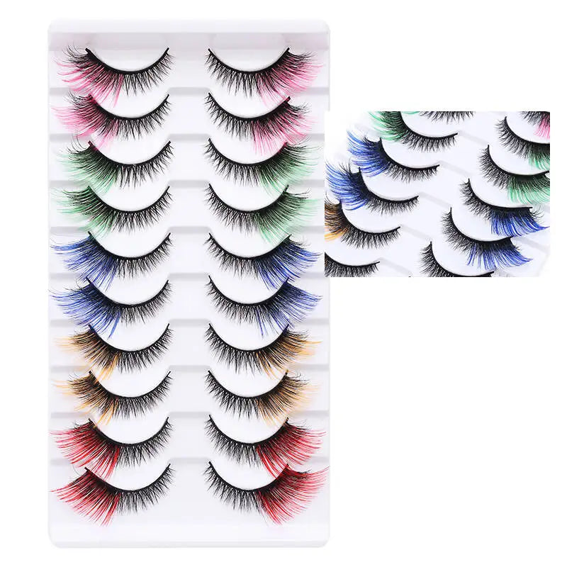 Colorful Halloween False Eyelashes – Blue, Red & Pink Cosplay Fake Lash Extensions for Makeup Looks