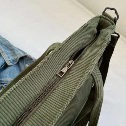 Fashion Corduroy Shoulder Bag - Large Capacity Unisex Square Crossbody Bag for College, Commuting & Casual Travel