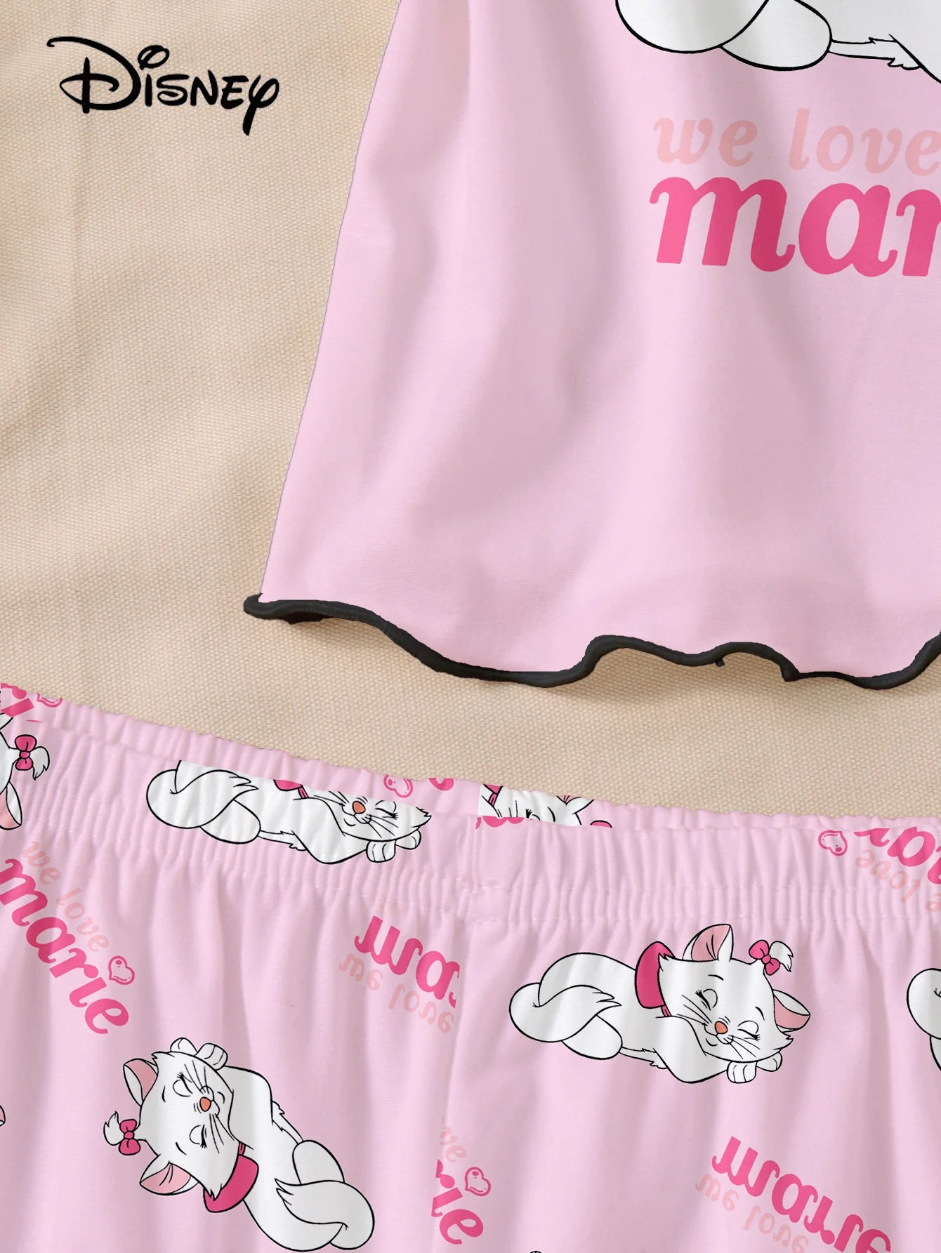 Women’s Disney Marie Cat Pajama Set - Cartoon Print Strap Top & Shorts Sleepwear Loungewear
