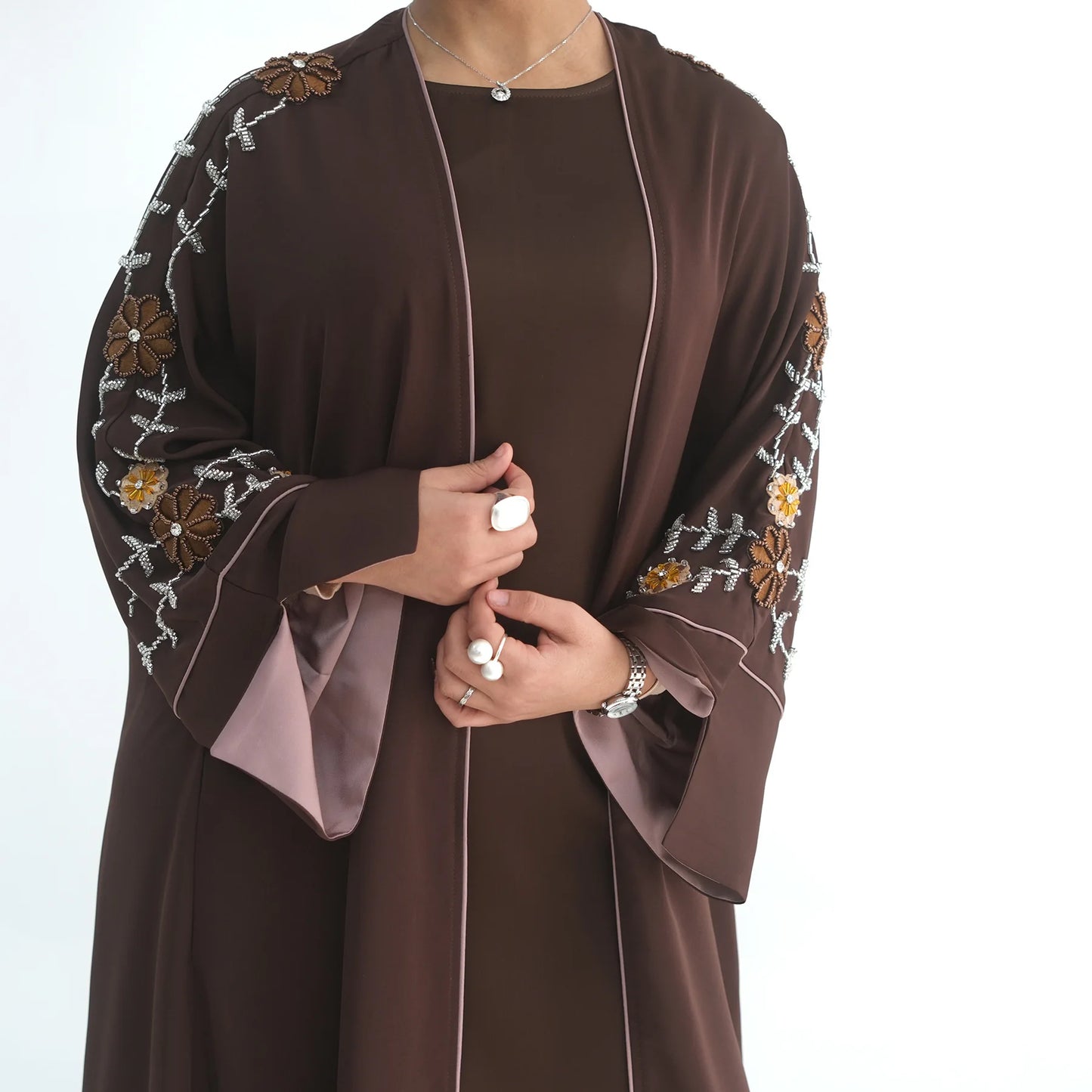 Women’s Eid 2026 Embroidered Beaded Abaya – Dubai Open Cardigan Jalabiya Long Muslim Kaftan Ramadan Party Robe